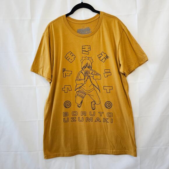 Naruto Shippuden Boruto Uzumaki Anime Gold Beige Short Sleeve Shirt Large - Picture 1 of 6